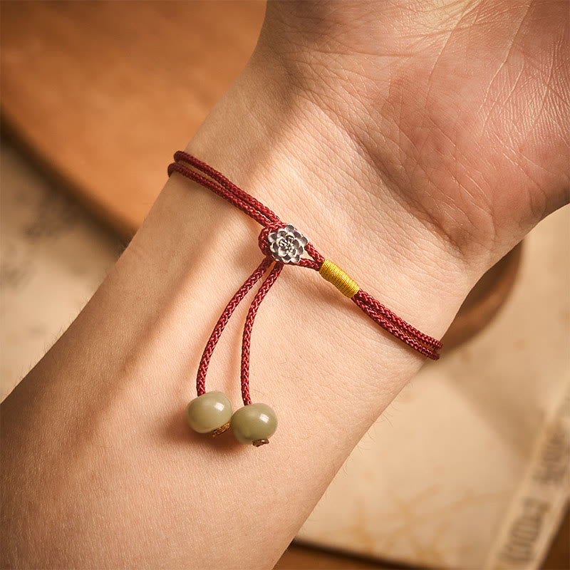 Buddha Stones Pulsera vintage de plata de ley 925 Lotus Purity con hilo rojo trenzado. - image 3