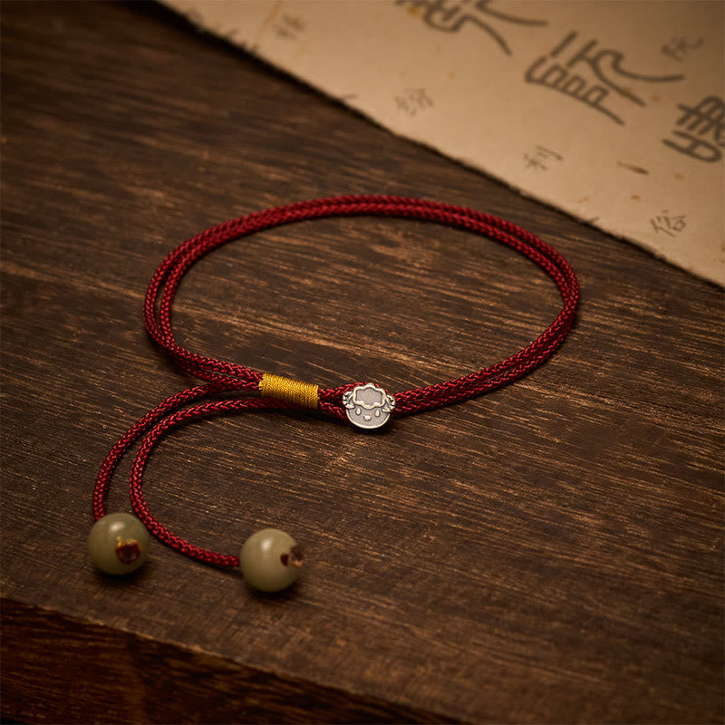 Buddha Stones Pulsera vintage de plata de ley 925 con colgante del zodíaco chino y cordón trenzado rojo. - Cabra - 5,5–7,1 pulgadas (14–18 cm) - image 0