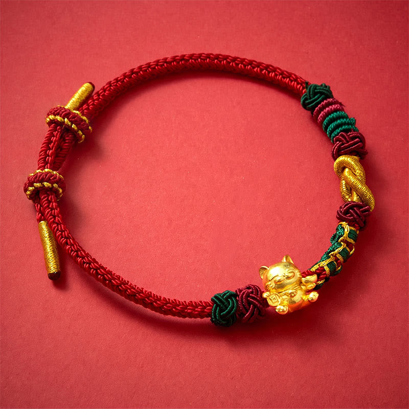 Buddha Stones Pulsera de protección con hilo rojo tejido a mano y diseño de gato de la suerte. - image 8