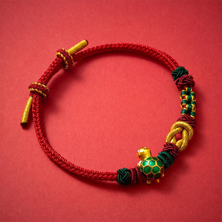 Buddha Stones Pulsera protectora de hilo rojo con diseño de tortuga de cobre tejida a mano - image 10