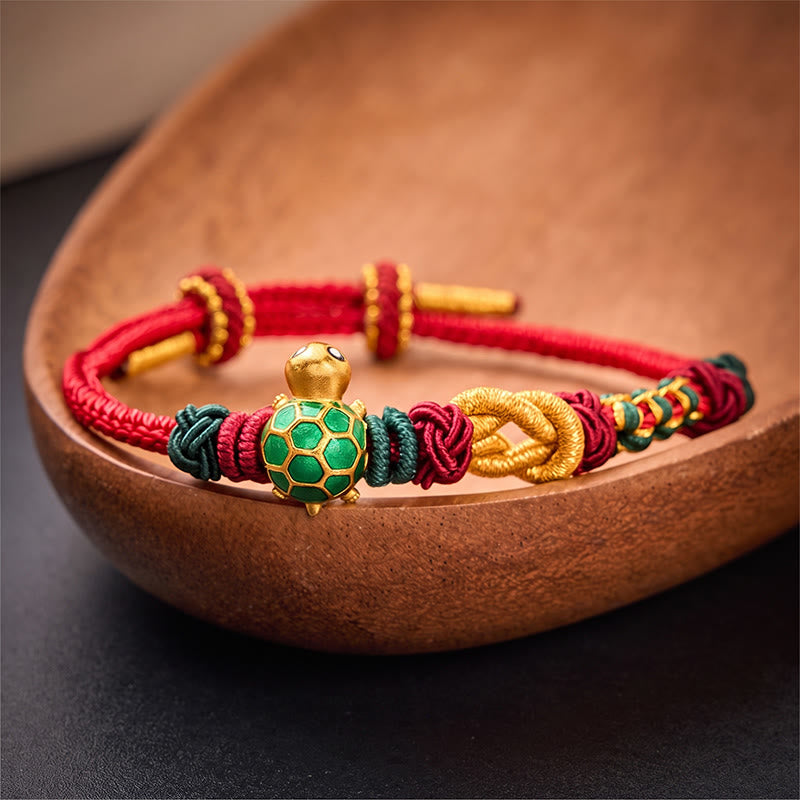Buddha Stones Pulsera protectora de hilo rojo con diseño de tortuga de cobre tejida a mano - image 11