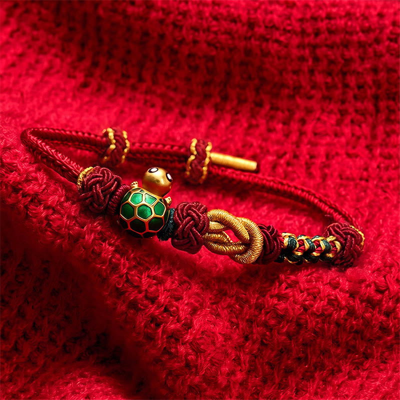 Buddha Stones Pulsera protectora de hilo rojo con diseño de tortuga de cobre tejida a mano - image 12