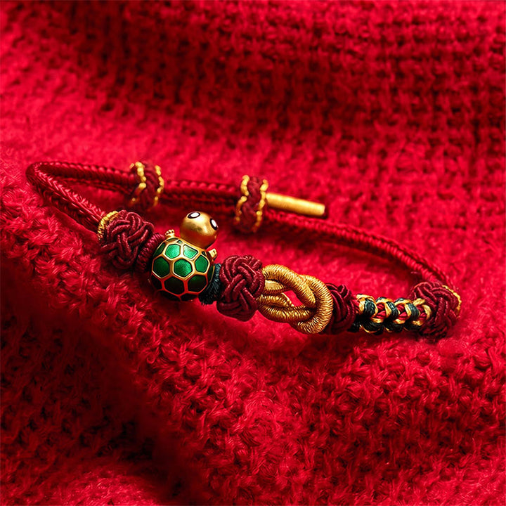 Buddha Stones Pulsera protectora de hilo rojo con diseño de tortuga de cobre tejida a mano - image 12