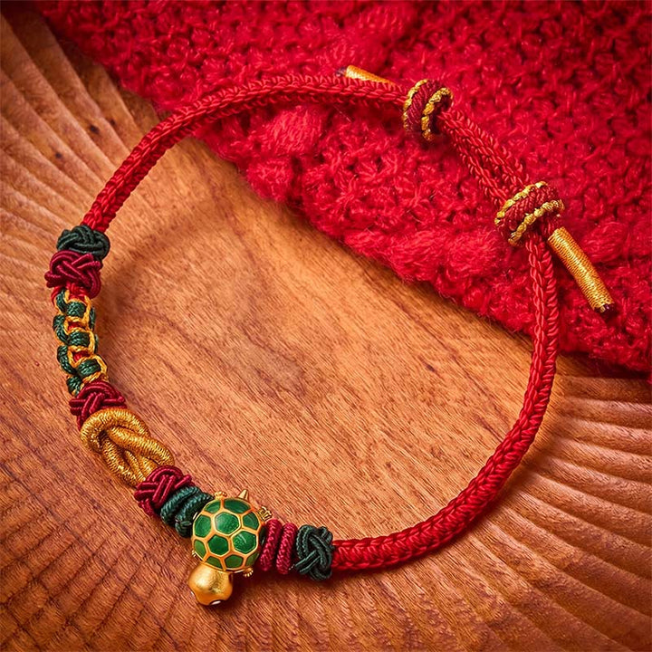 Buddha Stones Pulsera protectora de hilo rojo con diseño de tortuga de cobre tejida a mano - Cuerda roja - image 9