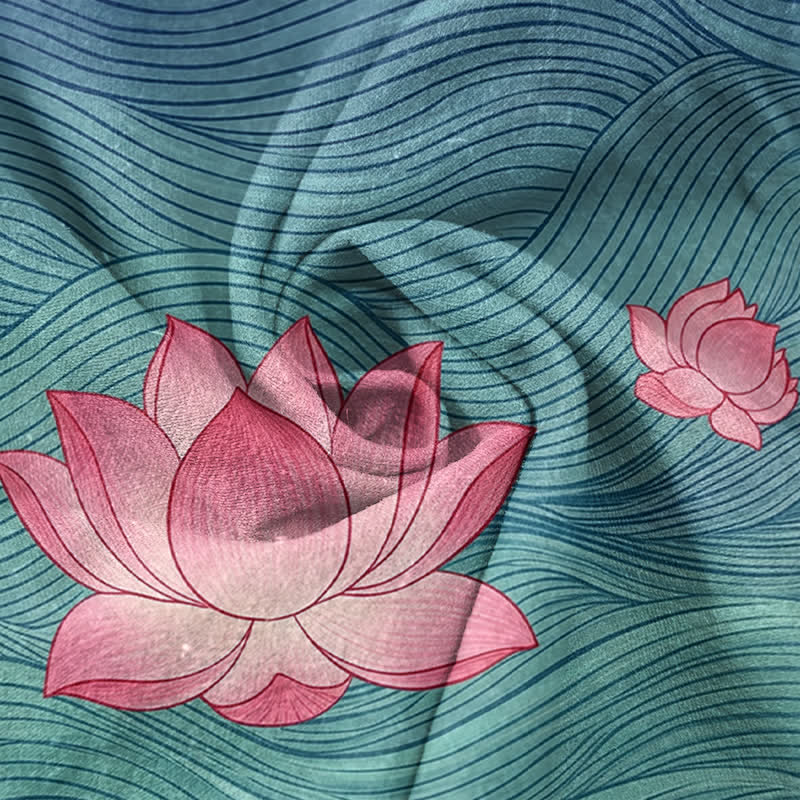 Buddha Stones Pantalones de mujer de algodón puro con estampado degradado de loto y cintura elástica con bolsillos. - image 2