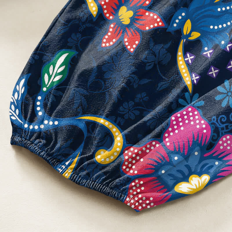 Buddha Stones Pantalones harem de algodón con estampado geométrico étnico floral para mujer, cintura elástica y bolsillos laterales. - image 6