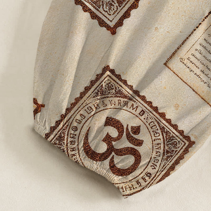 Buddha Stones Pantalones harem de algodón con estampado vintage Om Sun para mujer, cintura elástica y bolsillos laterales. - image 6