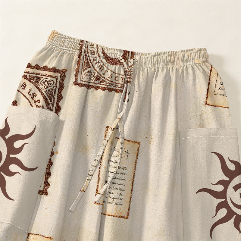 Buddha Stones Pantalones harem de algodón con estampado vintage Om Sun para mujer, cintura elástica y bolsillos laterales. - image 5