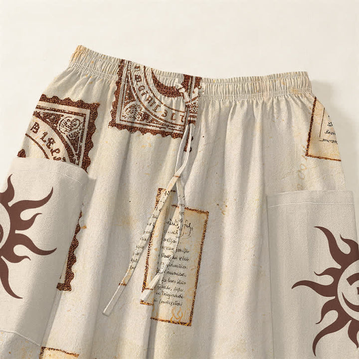 Buddha Stones Pantalones harem de algodón con estampado vintage Om Sun para mujer, cintura elástica y bolsillos laterales. - image 5