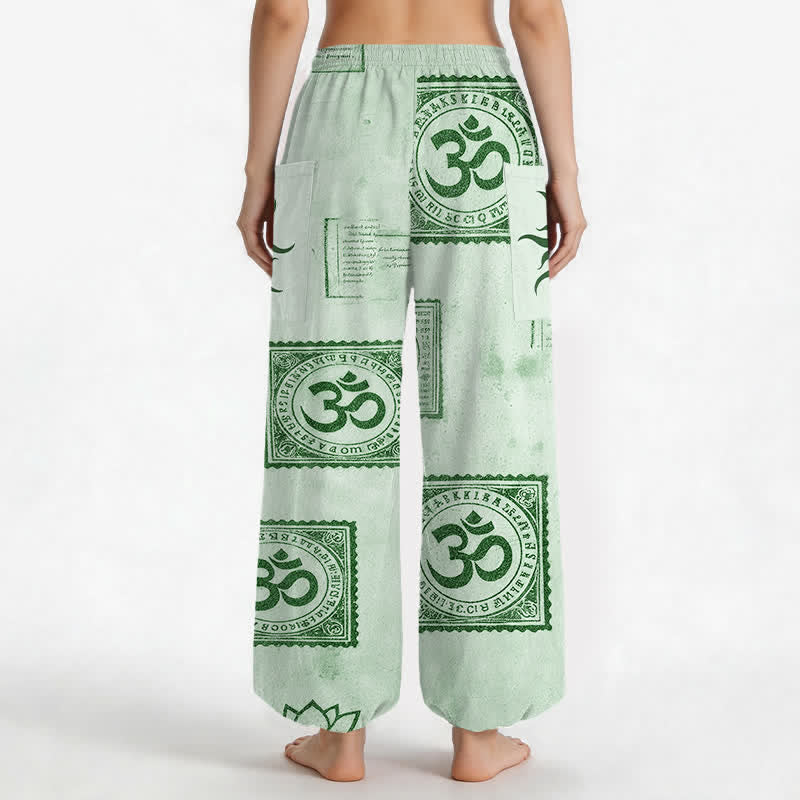 Buddha Stones Pantalones harem de algodón con estampado vintage Om Sun para mujer, cintura elástica y bolsillos laterales. - image 12