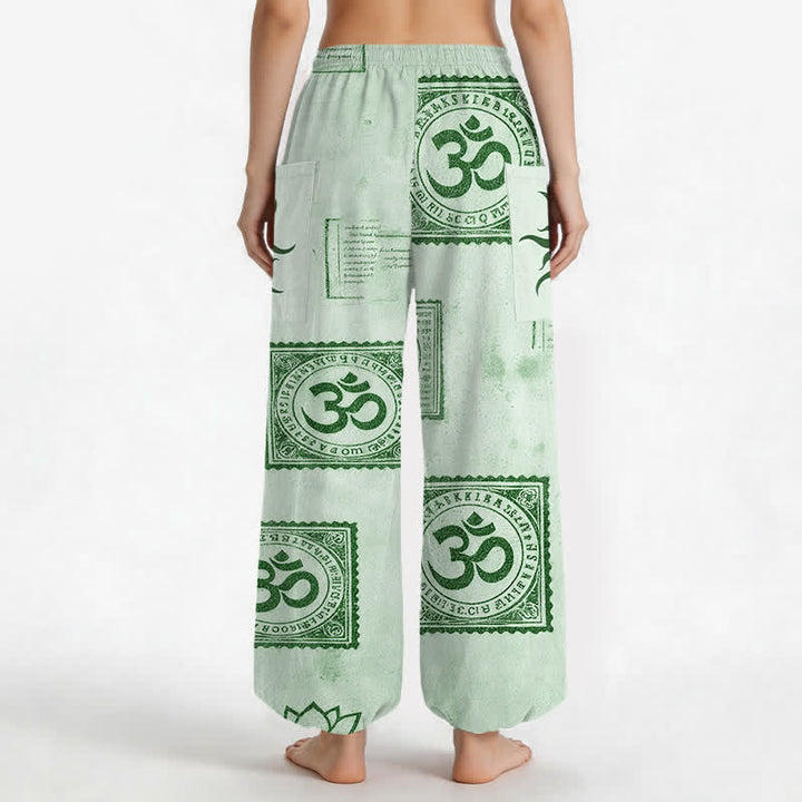 Buddha Stones Pantalones harem de algodón con estampado vintage Om Sun para mujer, cintura elástica y bolsillos laterales. - image 12