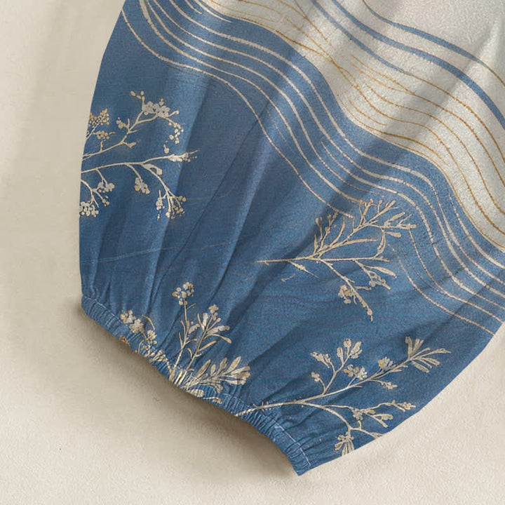 Buddha Stones Pantalones harem de algodón con estampado de olas de loto y cintura elástica para mujer, con bolsillos laterales. - image 6
