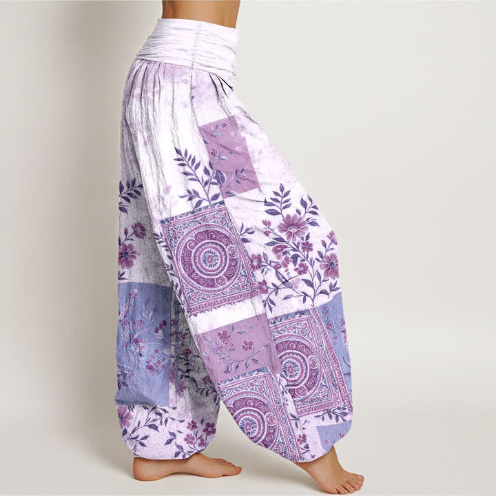Buddha Stones Pantalones harem de algodón con estampado floral bohemio y cintura elástica para mujer. - image 9