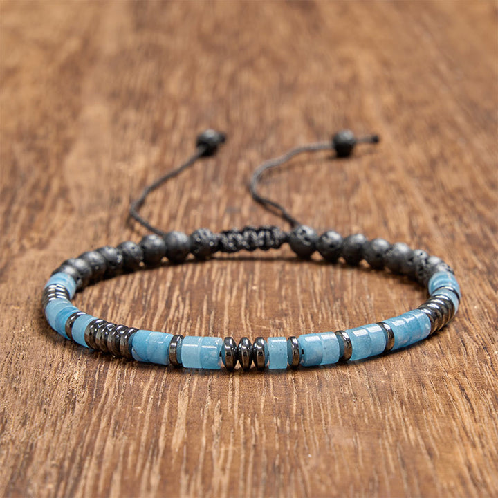 Buddha Stones Pulsera con detalles en tono plateado y claridad de roca de lava color aguamarina - Aguamarina (Circunferencia de la muñeca: 6,3-7,1 pulgadas / 16-18 cm) - image 0