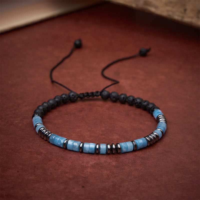 Buddha Stones Pulsera con detalles en tono plateado y claridad de roca de lava color aguamarina - image 2