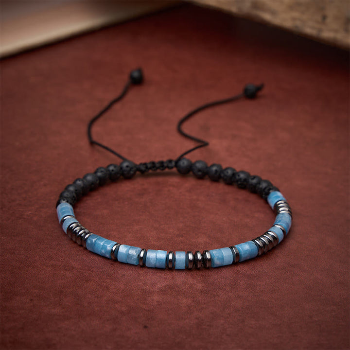 Buddha Stones Pulsera con detalles en tono plateado y claridad de roca de lava color aguamarina - image 2