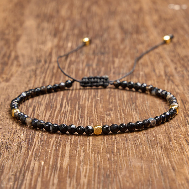 Buddha Stones Pulsera ajustable de conexión a tierra trenzada de ágata rayada marrón oscuro - Ágata rayada de color marrón oscuro (circunferencia de la muñeca: 16-17 cm) - image 0