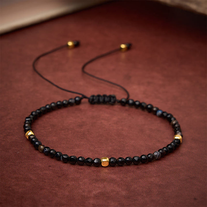 Buddha Stones Pulsera ajustable de conexión a tierra trenzada de ágata rayada marrón oscuro - image 1