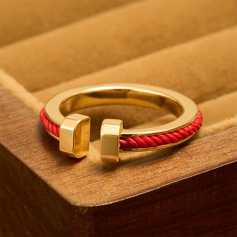 Buddha Stones Anillo abierto en forma de C con hilo rojo cobrizo para la buena suerte - Anillo en forma de C (talla 8 de EE. UU.) - image 0