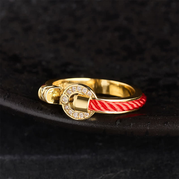 Buddha Stones Anillo abierto redondo con detalle de protección de hilo rojo - image 2