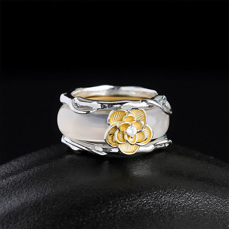 Buddha Stones Anillo de positividad de doble uso con calcedonia y osmanto color miel - Anillo de doble uso (talla US8 ajustable) - image 0