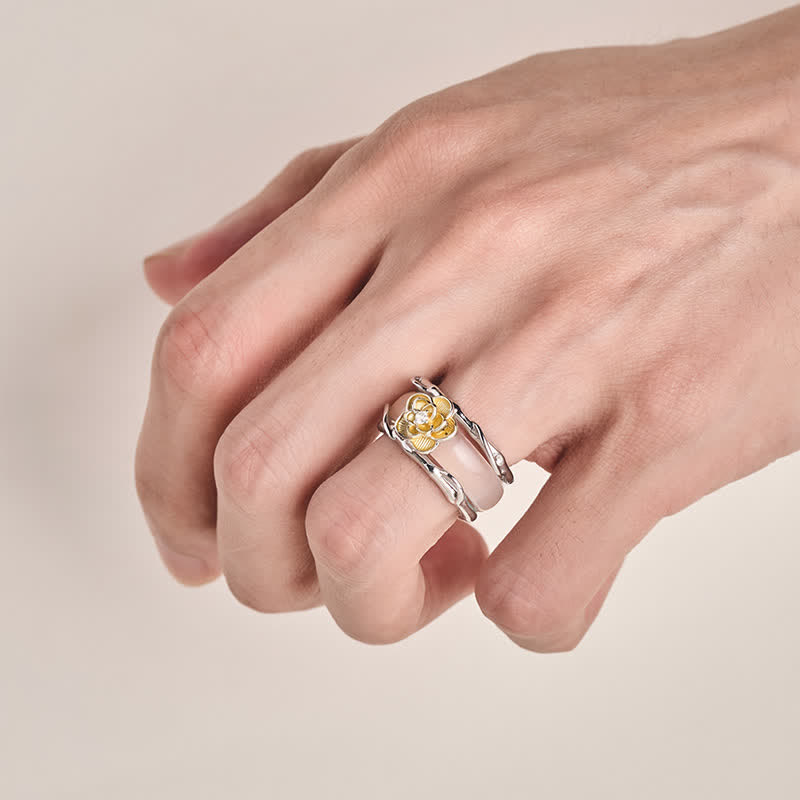 Buddha Stones Anillo de positividad de doble uso con calcedonia y osmanto color miel - image 4
