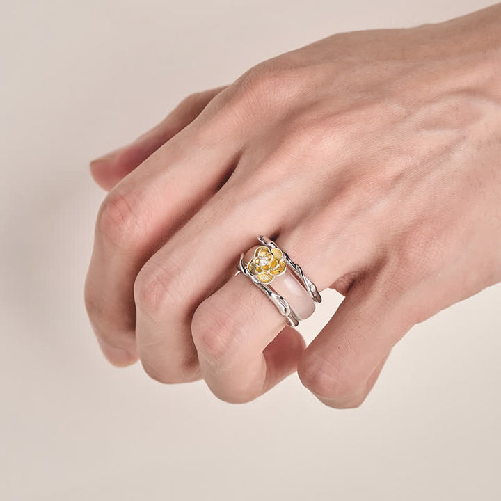 Buddha Stones Anillo de positividad de doble uso con calcedonia y osmanto color miel - image 4