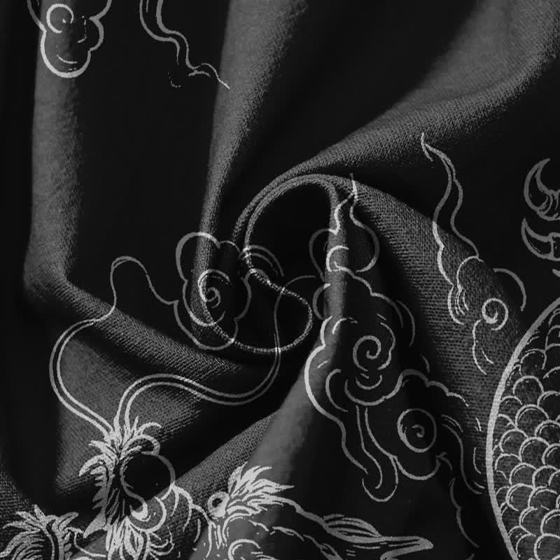 Buddha Stones Pantalones harem para hombre de algodón puro con estampado de dragones y nubes, cordón ajustable y bolsillos. - image 5