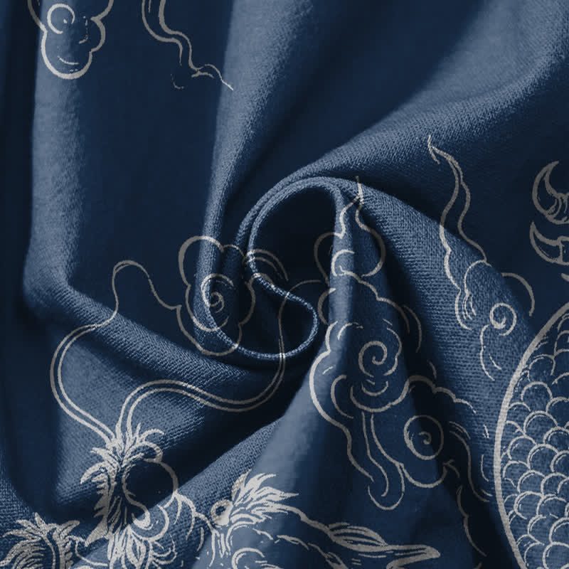 Buddha Stones Pantalones harem para hombre de algodón puro con estampado de dragones y nubes, cordón ajustable y bolsillos. - image 11