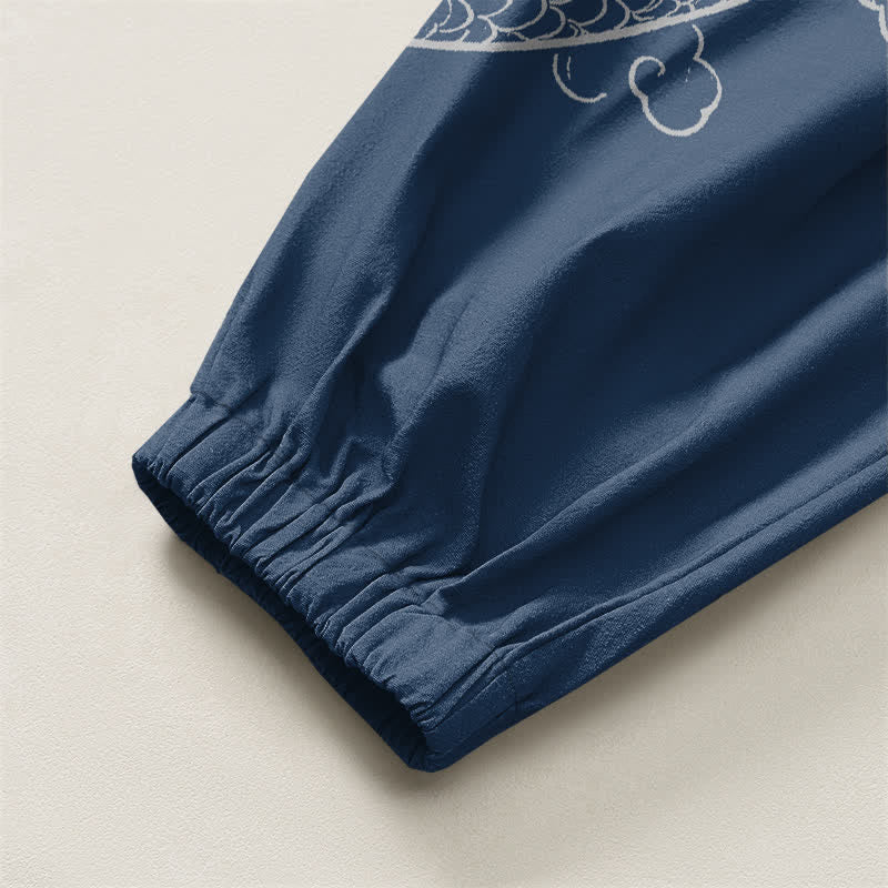 Buddha Stones Pantalones harem para hombre de algodón puro con estampado de dragones y nubes, cordón ajustable y bolsillos. - image 10