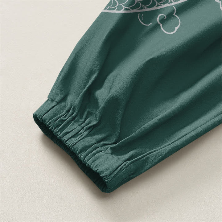 Buddha Stones Pantalones harem para hombre de algodón puro con estampado de dragones y nubes, cordón ajustable y bolsillos. - image 16