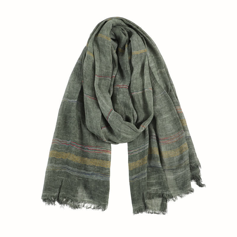 Buddha Stones Bufanda de hombre vintage a rayas con borlas para primavera y otoño. - image 1