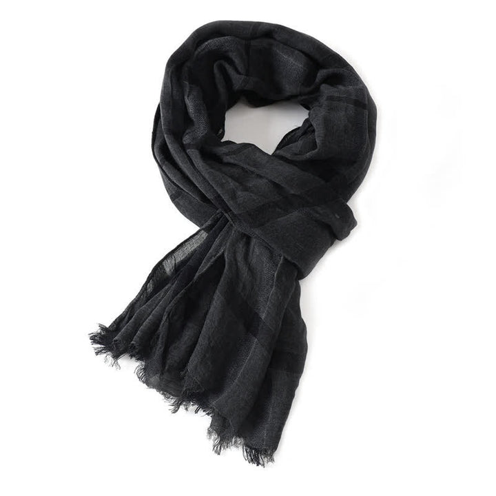 Buddha Stones Bufanda ligera para hombre con flecos, estilo urbano a cuadros, para primavera y otoño. - Negro - image 3