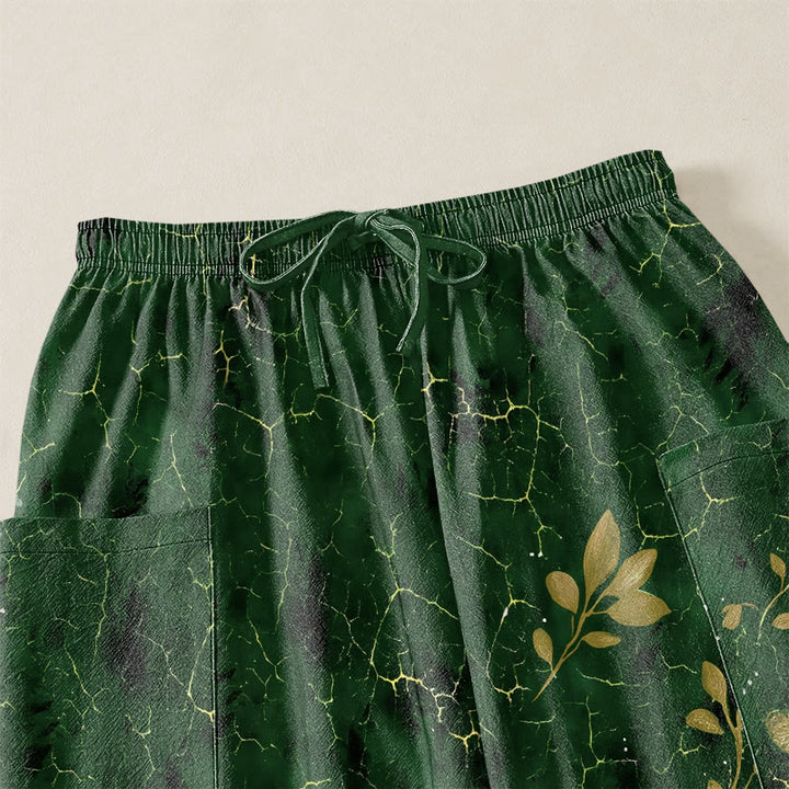Buddha Stones Pantalones harem de algodón con estampado botánico de mariposas y efecto craquelado, cintura elástica y bolsillos laterales para mujer. - image 5