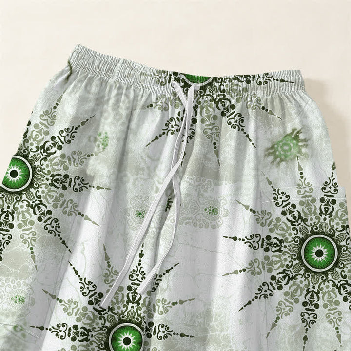 Buddha Stones Pantalones harem de algodón estilo bohemio con estampado geométrico de medallones y cintura elástica para mujer, con bolsillos laterales. - image 5