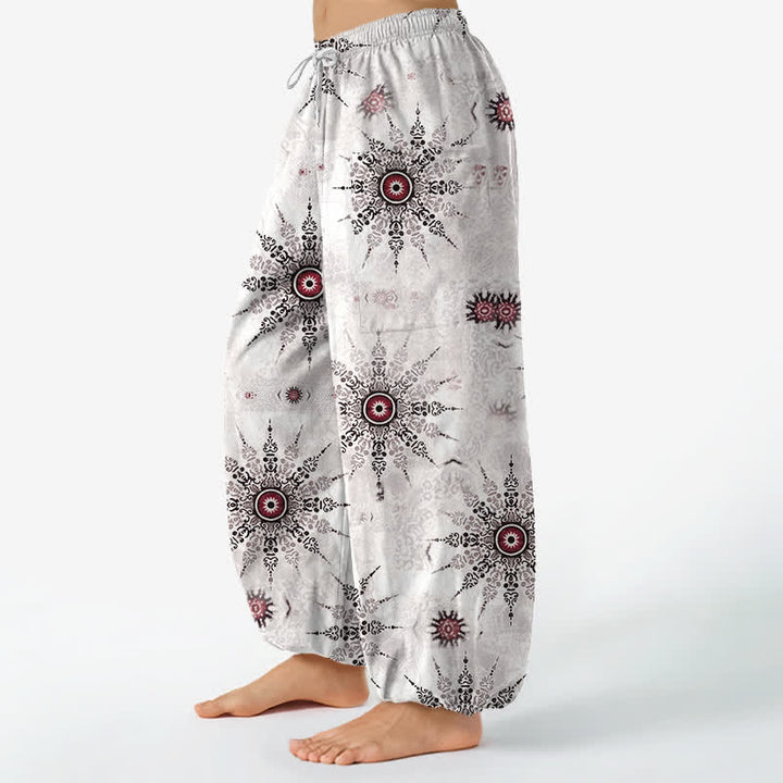 Buddha Stones Pantalones harem de algodón estilo bohemio con estampado geométrico de medallones y cintura elástica para mujer, con bolsillos laterales. - image 8