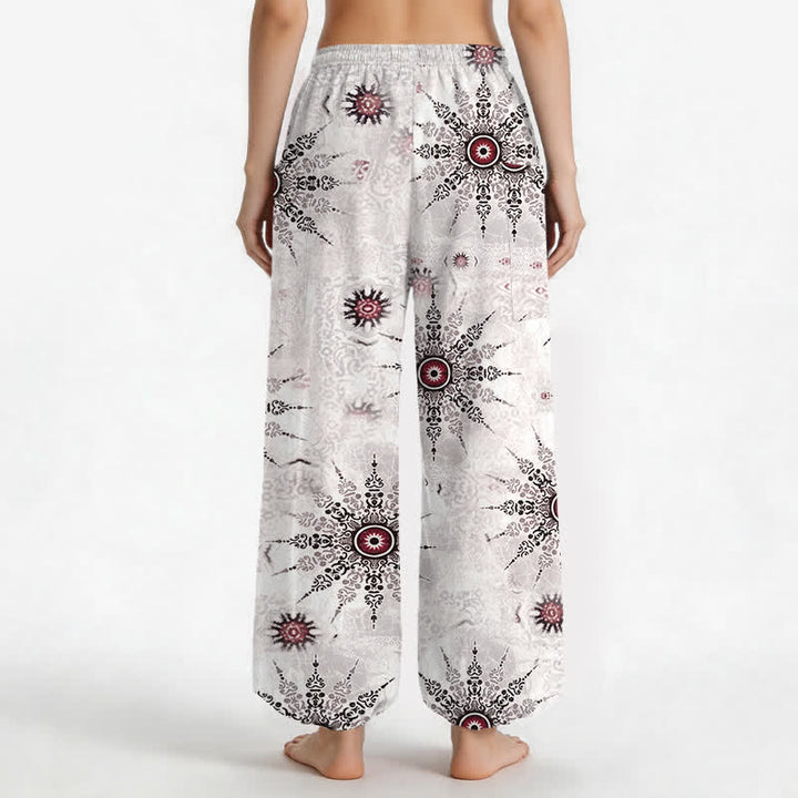 Buddha Stones Pantalones harem de algodón estilo bohemio con estampado geométrico de medallones y cintura elástica para mujer, con bolsillos laterales. - image 9