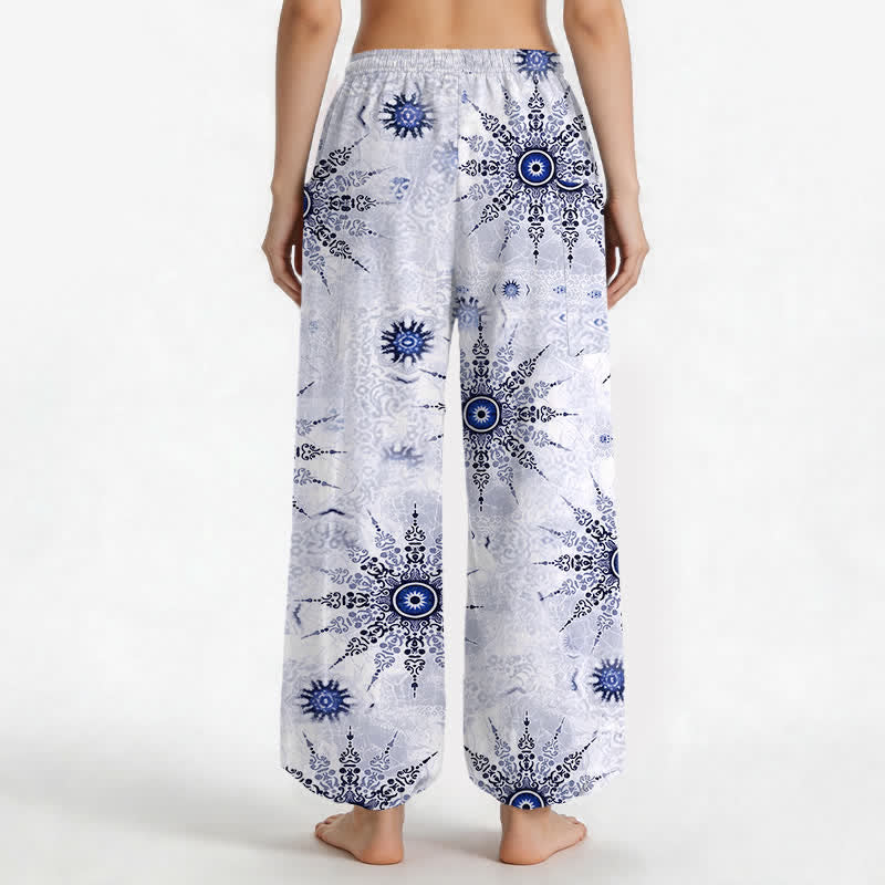 Buddha Stones Pantalones harem de algodón estilo bohemio con estampado geométrico de medallones y cintura elástica para mujer, con bolsillos laterales. - image 12