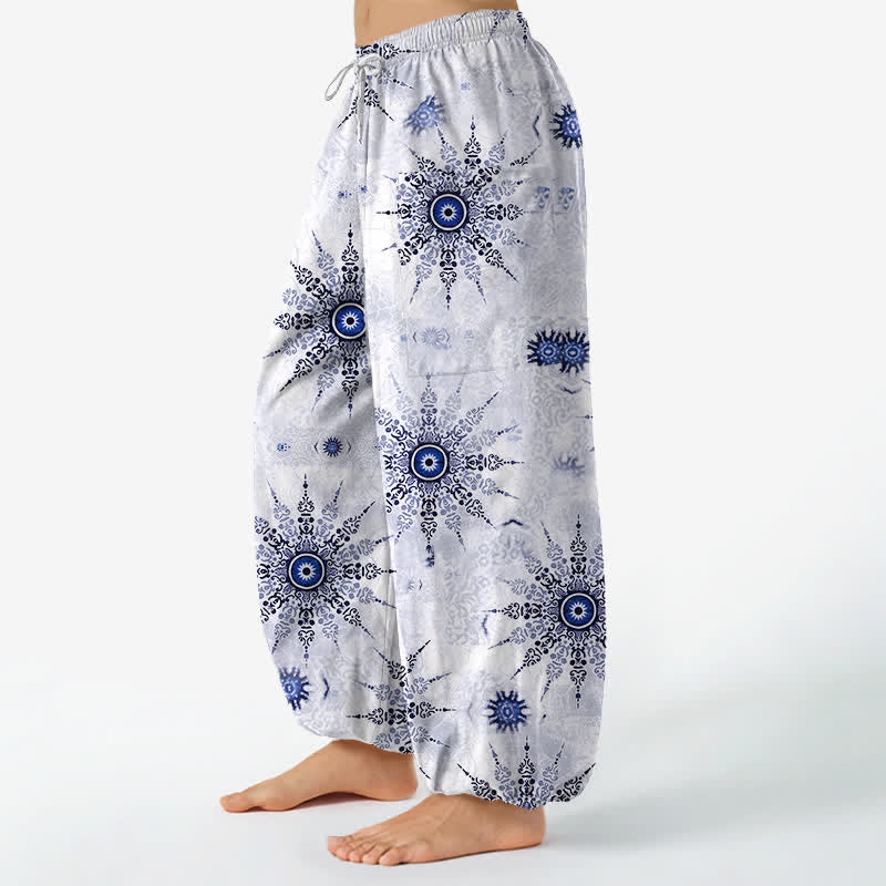 Buddha Stones Pantalones harem de algodón estilo bohemio con estampado geométrico de medallones y cintura elástica para mujer, con bolsillos laterales. - image 11