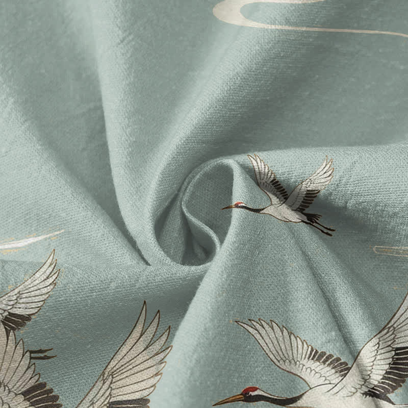 Kimono de manga larga para mujer con estampado de grullas voladoras y ondas de agua, estilo Hanfu, cuello en V y cordones, con Buddha Stones y algodón. - image 4