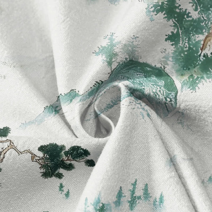 Kimono de manga larga para mujer con estampado de paisaje de pinos y piedras de Buddha Stones, estilo Hanfu, cuello en V y cordones. - image 4