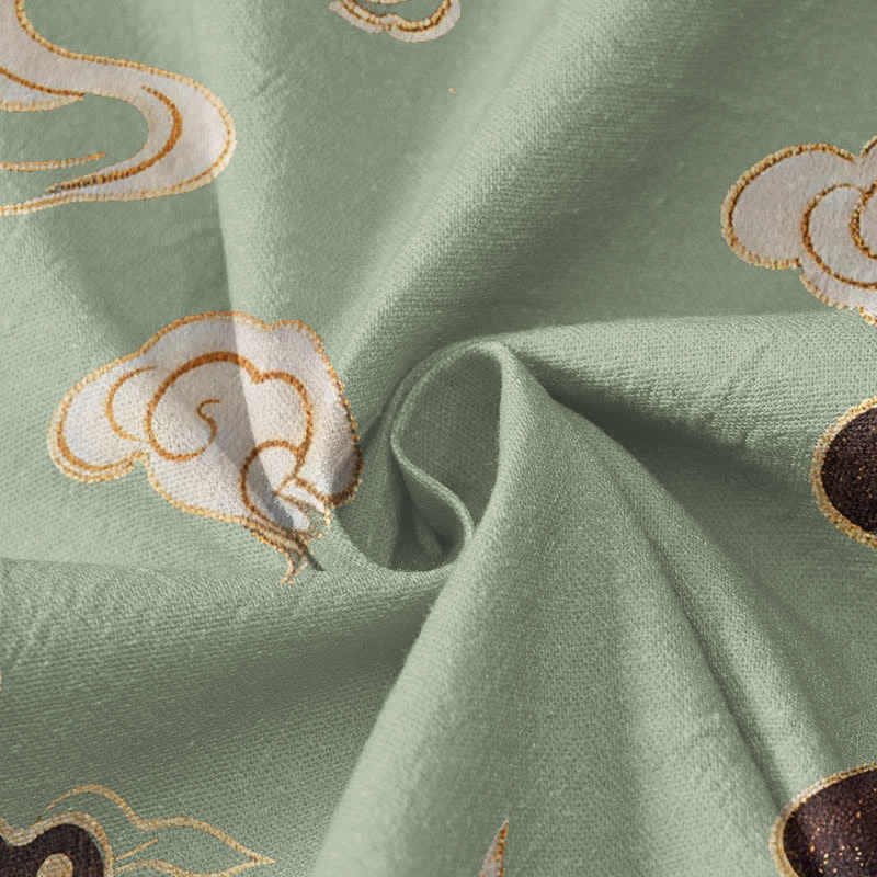 Kimono de manga larga para mujer con estampado de Buddha Stones, grullas, nubes y olas, estilo Hanfu, cuello en V y cordones. - image 4
