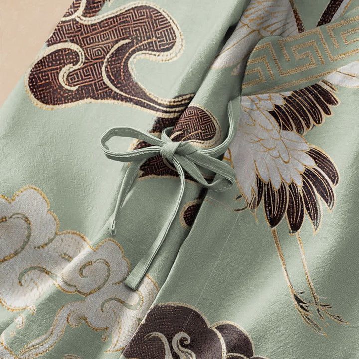 Kimono de manga larga para mujer con estampado de Buddha Stones, grullas, nubes y olas, estilo Hanfu, cuello en V y cordones. - image 3