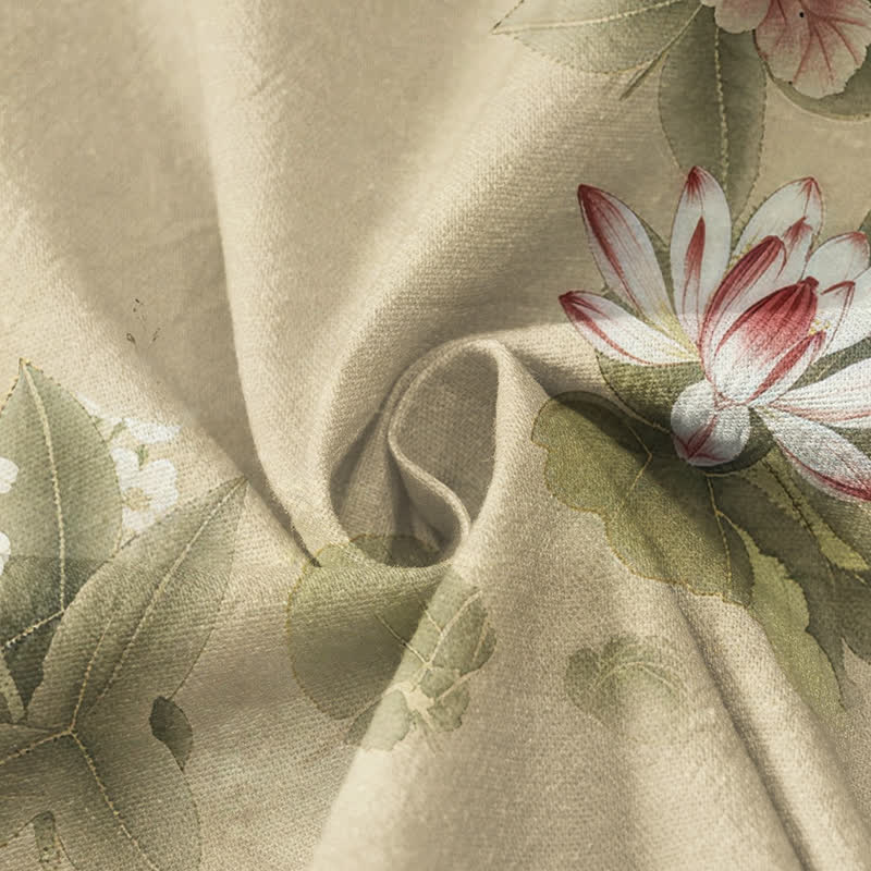 Kimono de manga larga para mujer con estampado de mariposas y hojas de loto de algodón estilo Hanfu, cuello en V y cordones, con Buddha Stones. - image 4