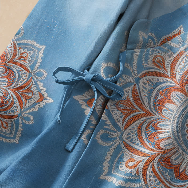 Buddha Stones Camisas de manga larga para mujer estilo Hanfu con cuello en V y cordones, de algodón y estampado de mandala estilo boho. - image 3