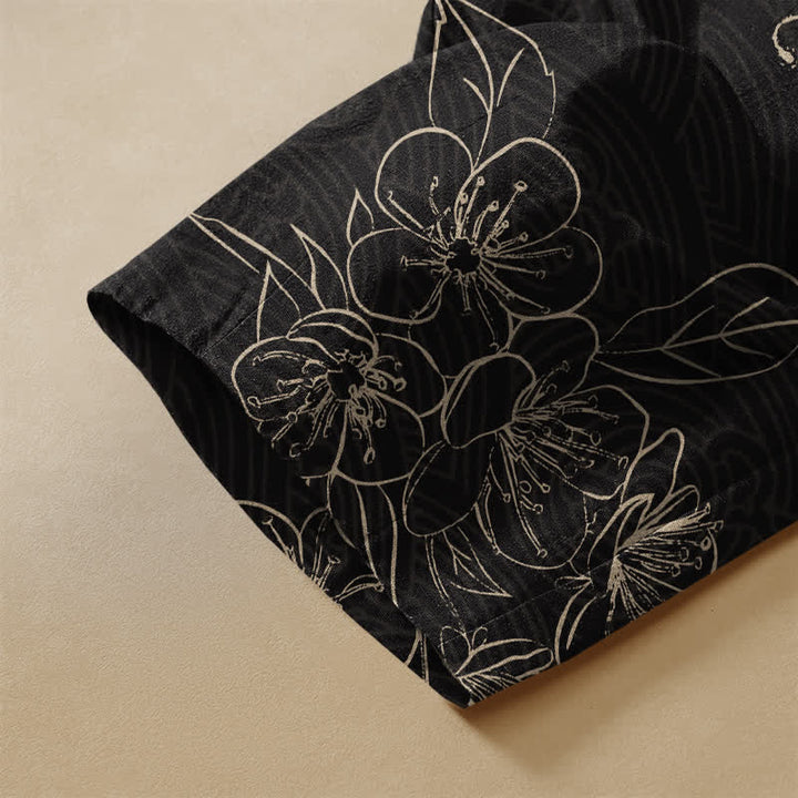 Buddha Stones Pantalones harem de algodón puro con estampado de peces koi, flores, botones de rana y cintura elástica para mujer con bolsillos. - image 3