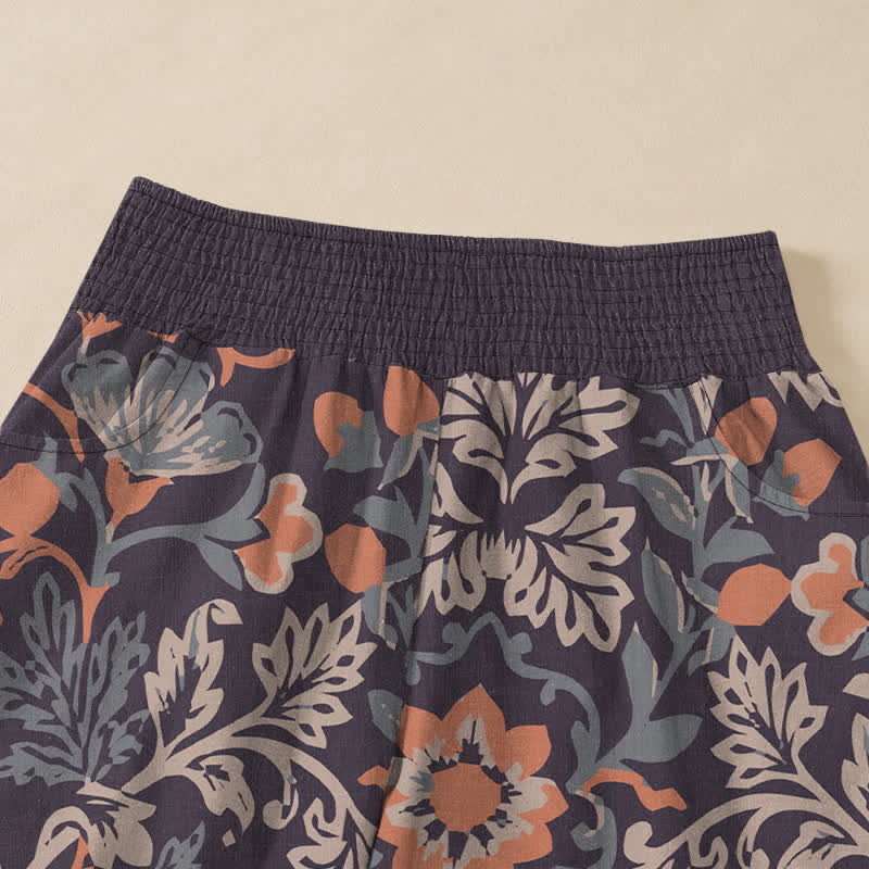 Buddha Stones Pantalones harem de algodón con estampado floral de enredaderas, cintura elástica plisada y bolsillos para mujer. - image 4