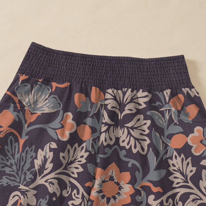 Buddha Stones Pantalones harem de algodón con estampado floral de enredaderas, cintura elástica plisada y bolsillos para mujer. - image 4