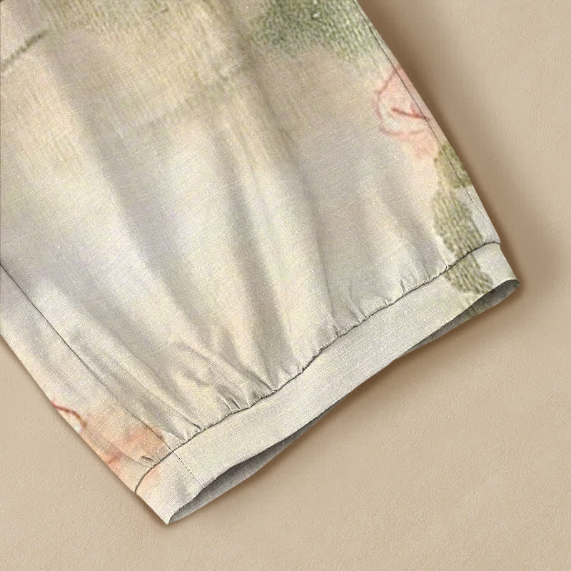 Buddha Stones Pantalones harem de algodón con estampado floral de mariposas en acuarela, cintura elástica plisada y bolsillos para mujer. - image 5