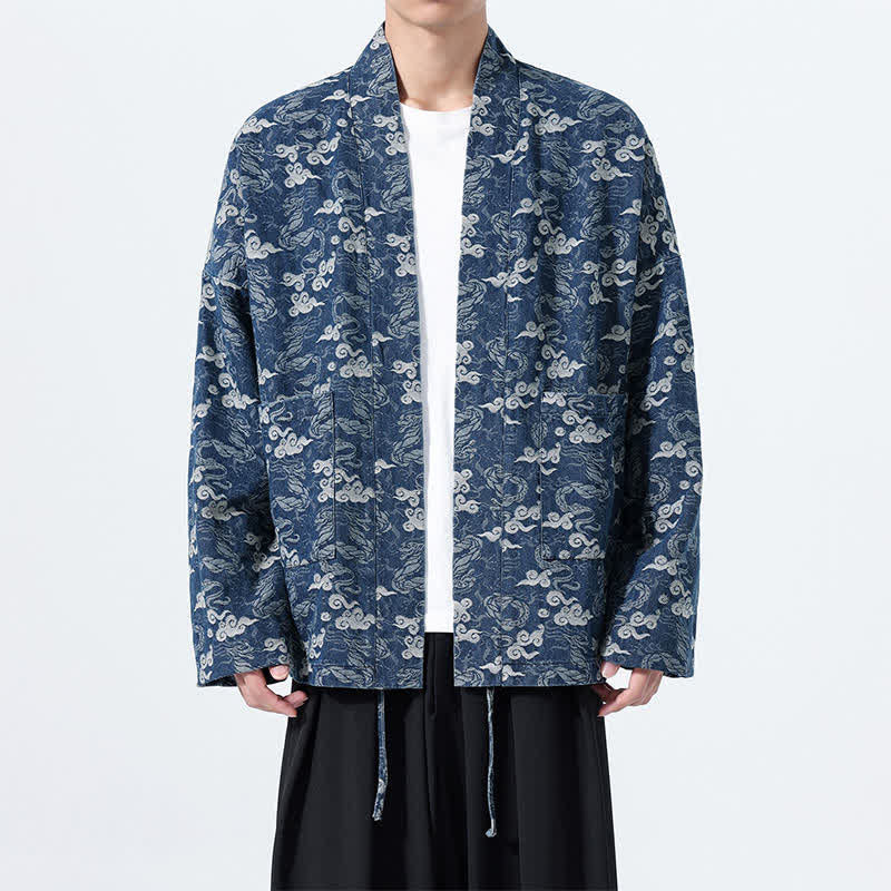 Buddha Stones Kimono de algodón para hombre, estilo casual, con cordón ajustable y estampado abstracto de nubes, ideal para primavera y otoño. - Marina de guerra - US/UK/AU46, UE 56 (3XL) - image 0